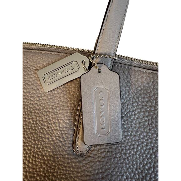 Coach Bleeker Purse Gray Pebble Leather Large Zip Clos Handle Strap Tote Bag - Picture 6 of 14